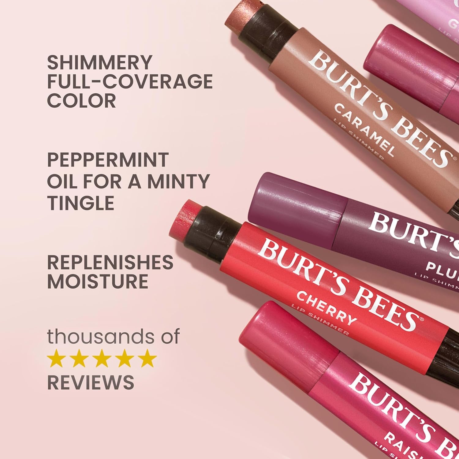 Shimmer Lip Tint, Tinted Lip Balm Stick, Moisturizing for All Day Hydration with Natural Glowy Pigmented Finish & Buildable Color, Peony, 1 Tube, 0.09 Oz.