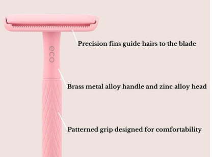 Double Edge Metal Alloy Safety Razor for Women + 5 Double Edge Safety Razor Blade Refills, Reusable Razor for Shaving (Pink)
