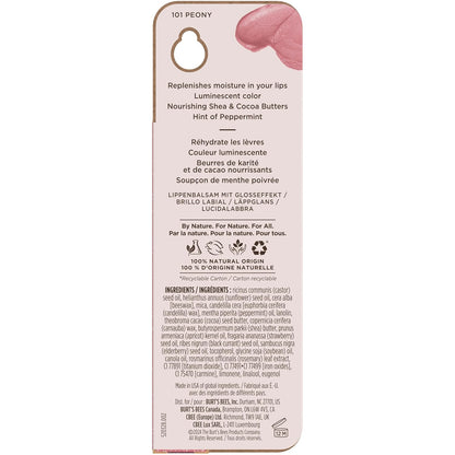 Shimmer Lip Tint, Tinted Lip Balm Stick, Moisturizing for All Day Hydration with Natural Glowy Pigmented Finish & Buildable Color, Peony, 1 Tube, 0.09 Oz.