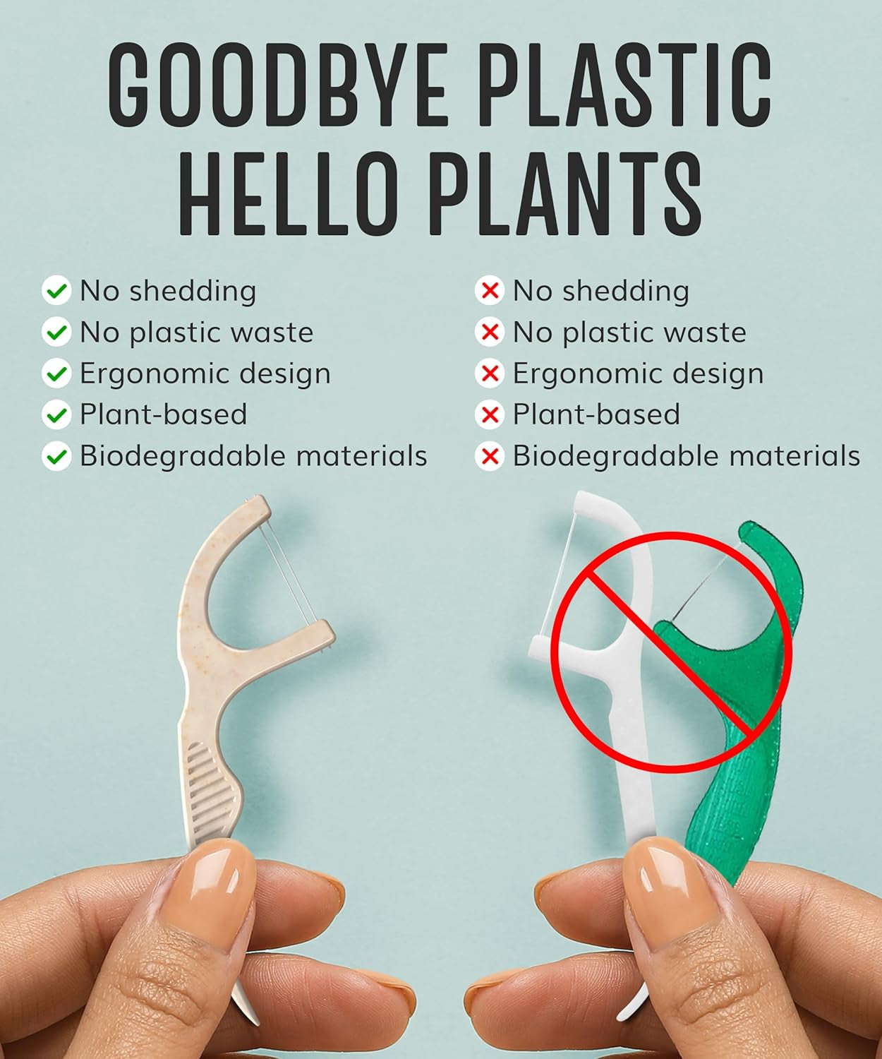 Floss Picks Biodegradable (200Pcs) - Plant Based Dental Floss Picks, Natural Flossers for Adults & Kids, Nontoxic Vegan Tooth Pick Flossers & Eco Floss Sticks - Double Thread Mint