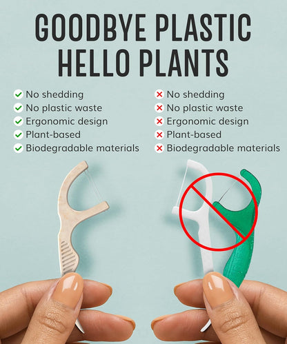 Floss Picks Biodegradable (200Pcs) - Plant Based Dental Floss Picks, Natural Flossers for Adults & Kids, Nontoxic Vegan Tooth Pick Flossers & Eco Floss Sticks - Double Thread Mint
