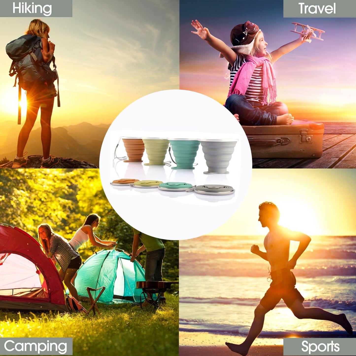 Versatile Silicone Collapsible Travel Cup - Perfect for Camping, Hiking, and Everyday Use - Expandable 9.22 Oz Drinking Cup Set with Lids