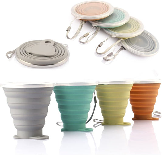 Versatile Silicone Collapsible Travel Cup - Perfect for Camping, Hiking, and Everyday Use - Expandable 9.22 Oz Drinking Cup Set with Lids