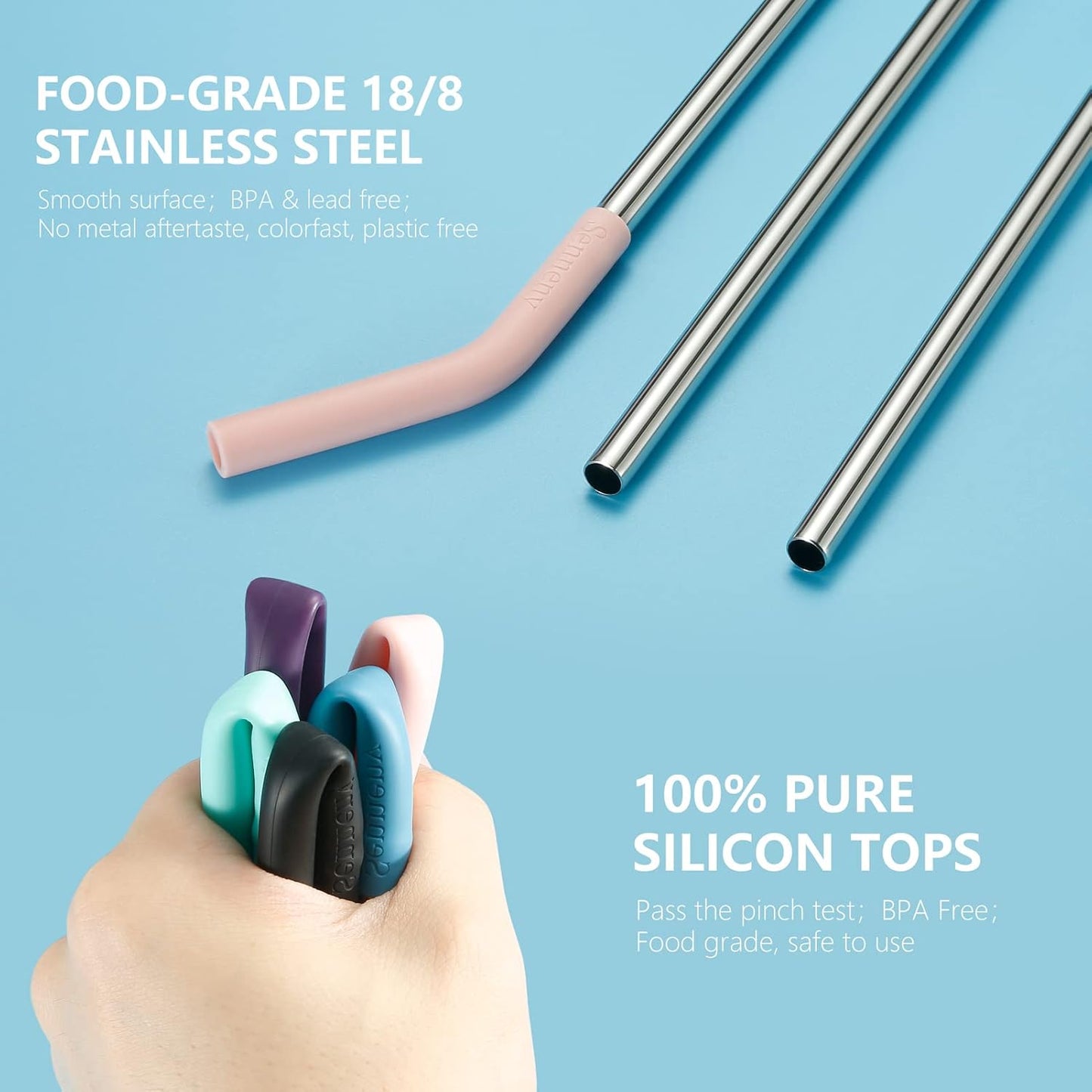 Eco-Friendly Set of 5 Premium Stainless Steel Straws with Flexible Silicone Elbow Tips, 2 Cleaning Brushes, and Portable Carrying Bag - Perfect for All Your Favorite Drinks!