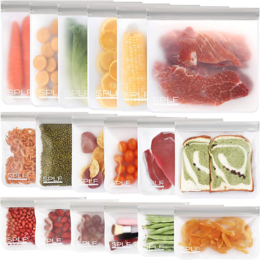 18 Pack Reusable Storage Bags - Eco-Friendly, BPA-Free Silicone & PEVA for All Your Food Storage Needs!
