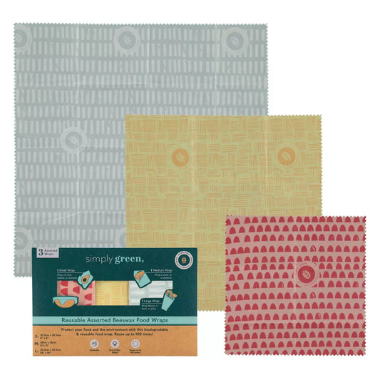 Eco-Friendly Simply Green Beeswax Food Wraps - Assorted Sizes for Fresh Food Storage