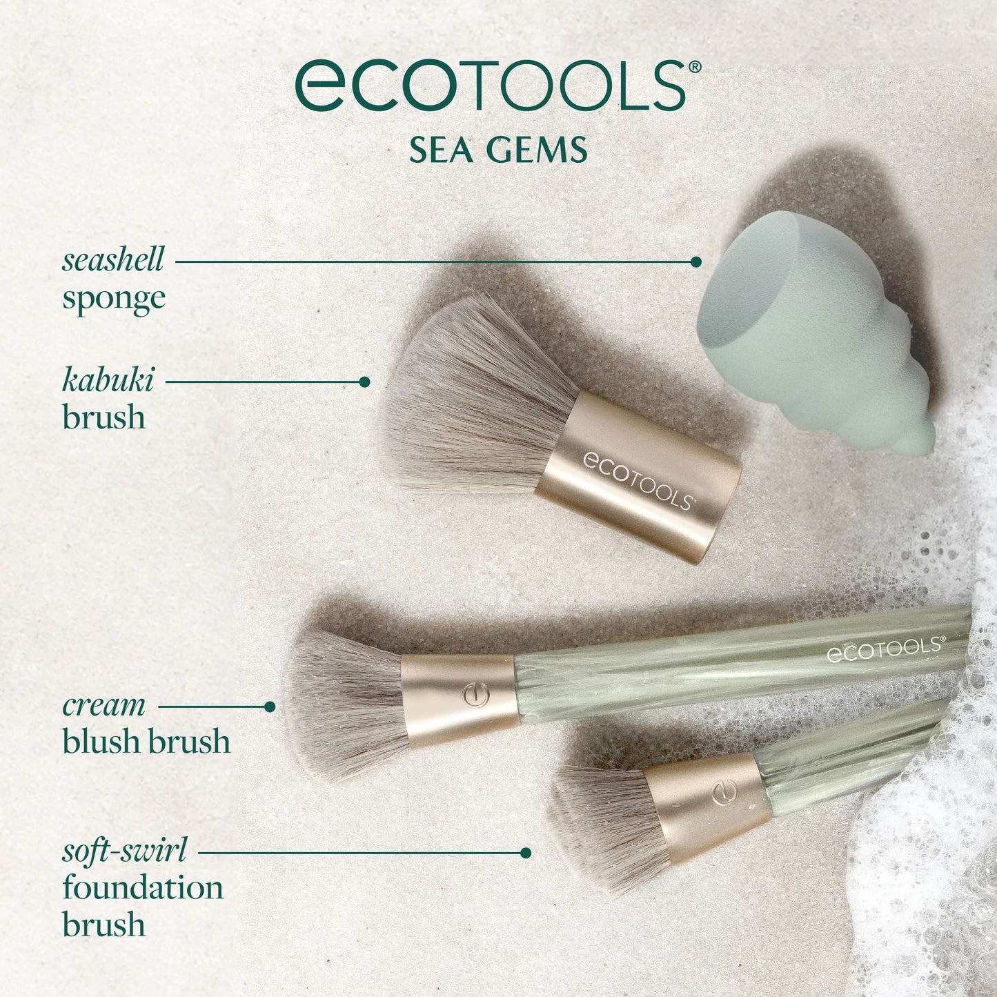 Elevate Your Makeup Game with the EcoTools Sea Gems 4-Piece Face Brush & Sponge Set