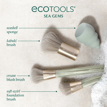 Elevate Your Makeup Game with the EcoTools Sea Gems 4-Piece Face Brush & Sponge Set