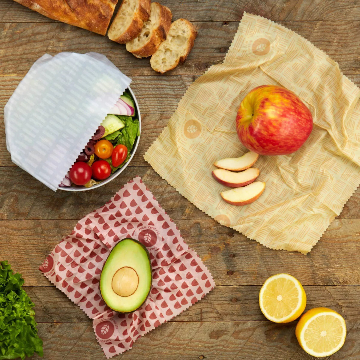 Eco-Friendly Simply Green Beeswax Food Wraps - Assorted Sizes for Fresh Food Storage