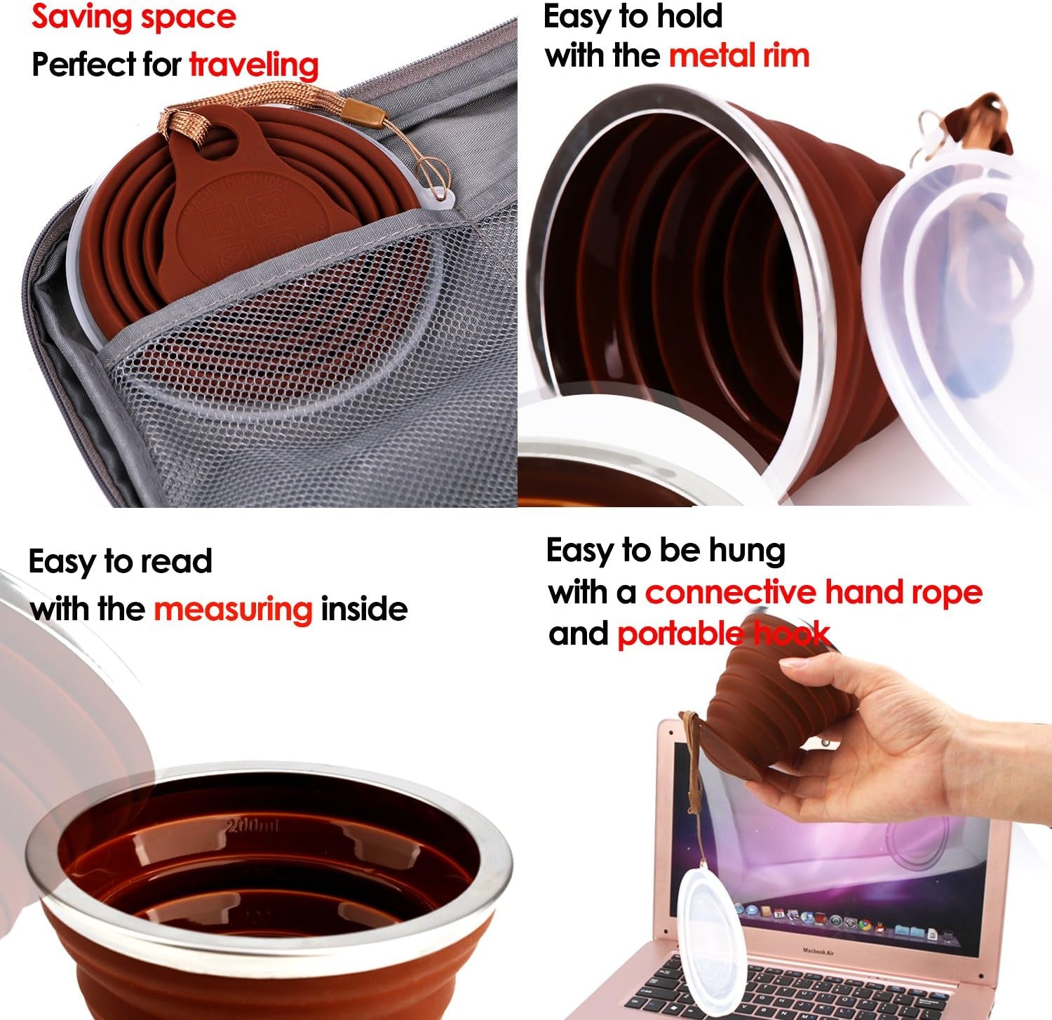 Versatile Silicone Collapsible Travel Cup - Perfect for Camping, Hiking, and Everyday Use - Expandable 9.22 Oz Drinking Cup Set with Lids