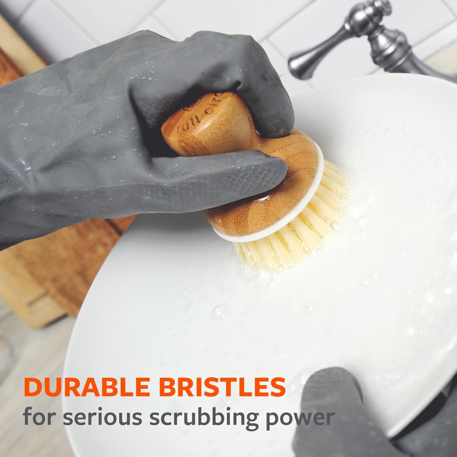 Elevate Your Dishwashing Experience with the Full Circle Bubble Up Bamboo Dish Brush & Ceramic Soap Dispenser Set - Stylish, Eco-Friendly Kitchen Essential!