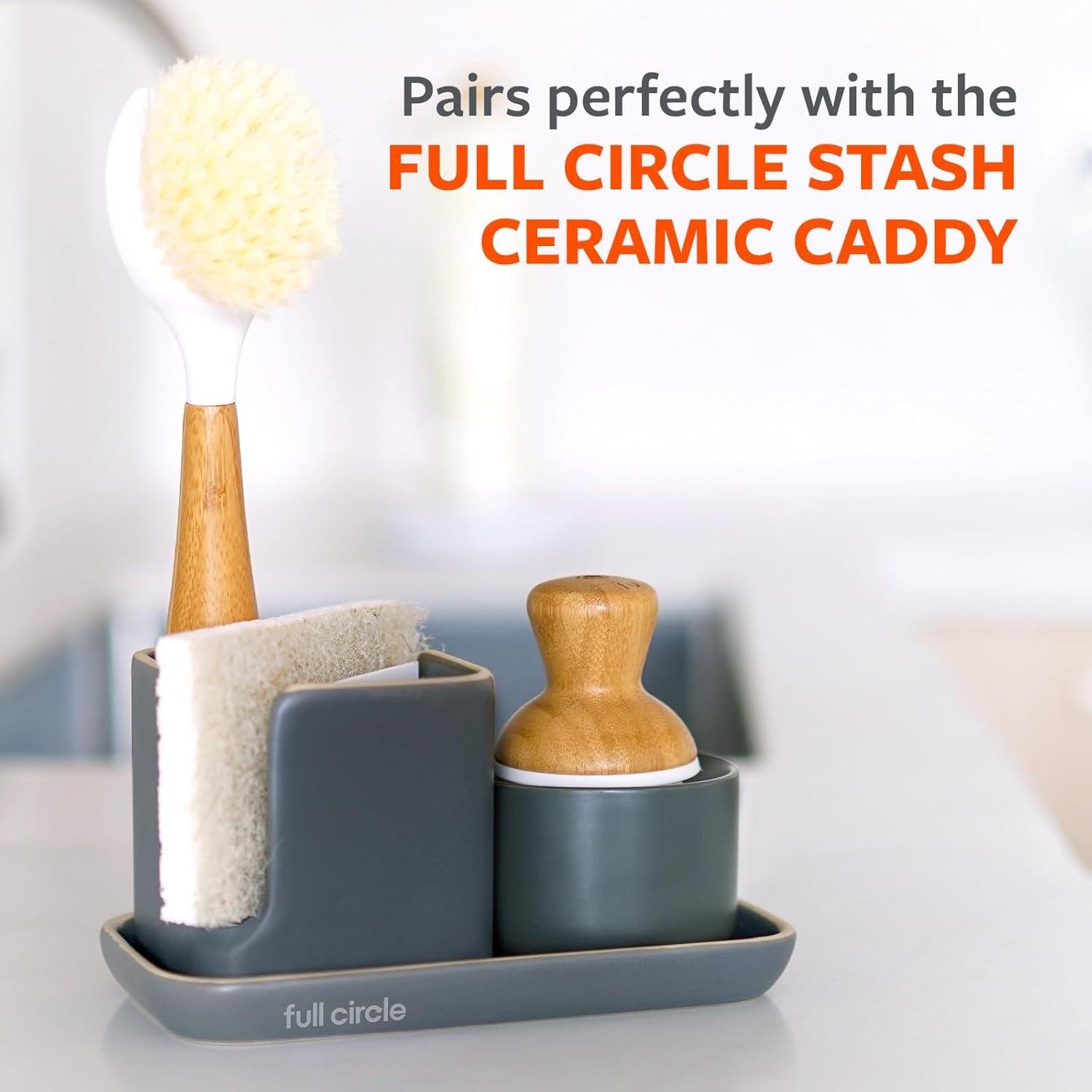 Elevate Your Dishwashing Experience with the Full Circle Bubble Up Bamboo Dish Brush & Ceramic Soap Dispenser Set - Stylish, Eco-Friendly Kitchen Essential!