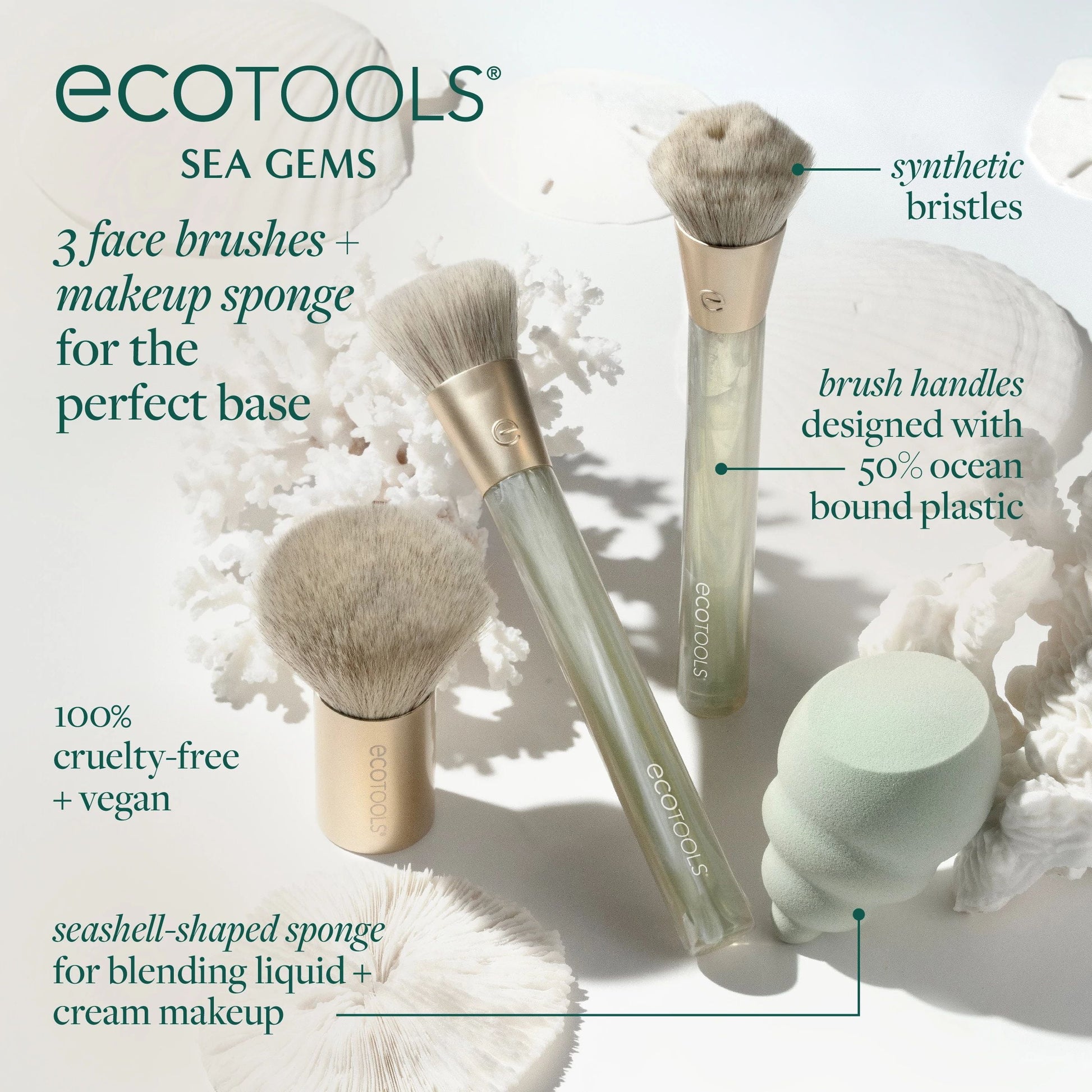 Elevate Your Makeup Game with the EcoTools Sea Gems 4-Piece Face Brush & Sponge Set